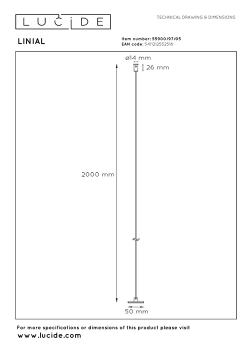 Lucide Premium LINIAL Ophangkabel - 1-fase Railsysteem / Railverlichting - Champagne - technisch